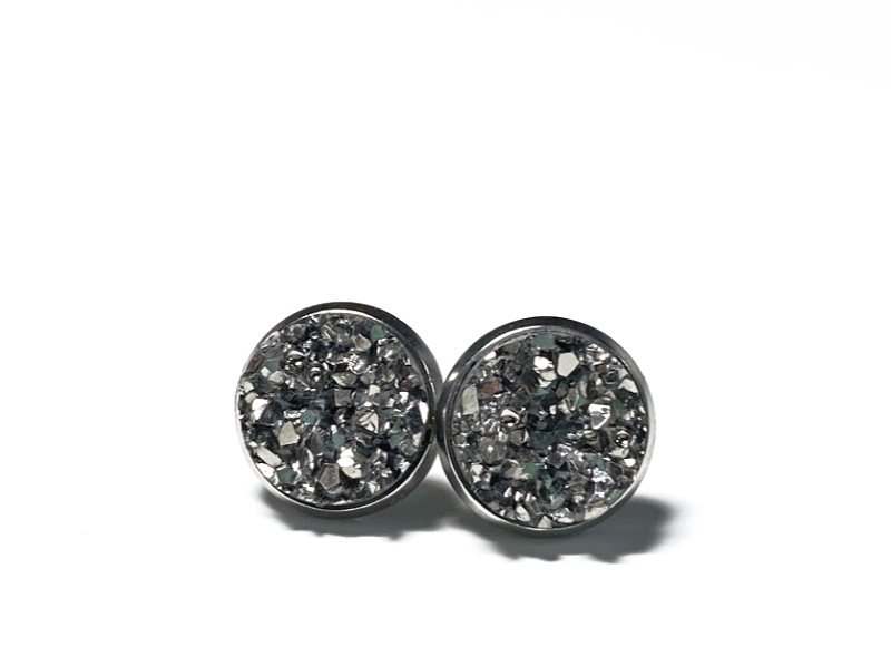 10mm Gunmetal Geode Earrings