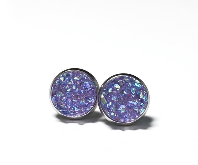 10mm Iridescent Lavender Geode Earrings