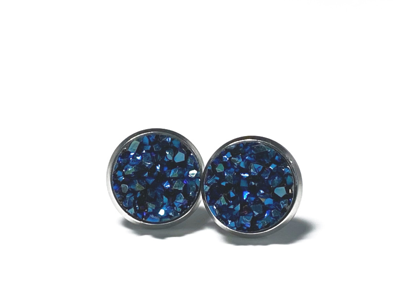 10mm Metallic Blue Geode Earrings