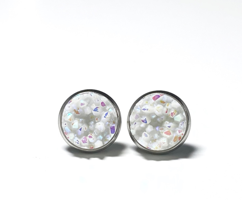 10mm Snow Geode Earrings
