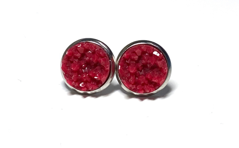 10mm Cranberry Geode Earrings