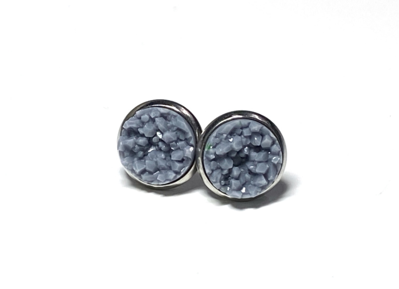 10mm Dark Grey Geode Earrings