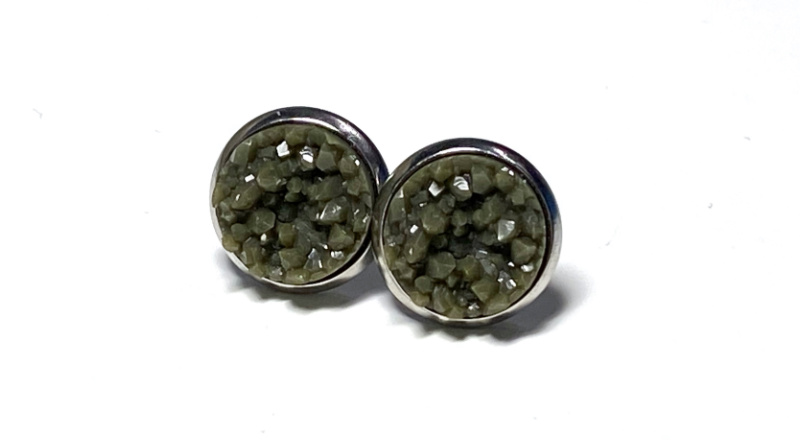 10mm Dark Olive Geode Earrings