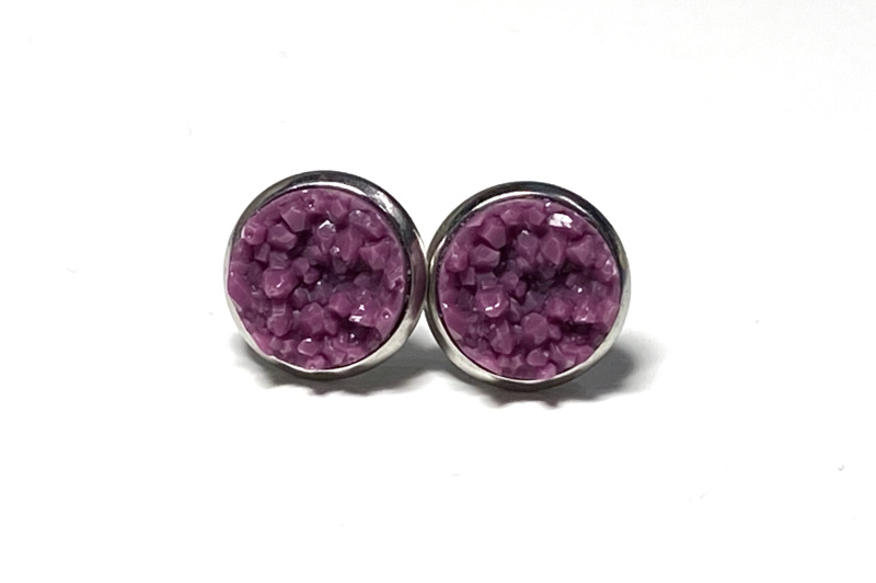 10mm Eggplant Geode Earrings