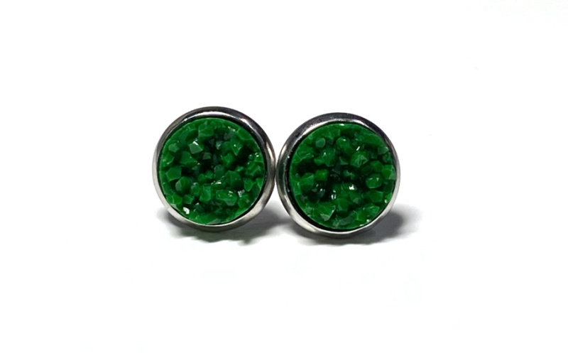 10mm Green Geode Earrings
