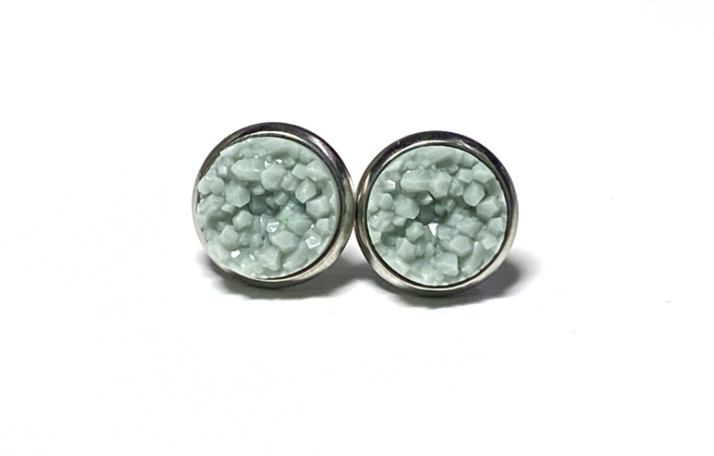 10mm Light Grey Geode Earrings