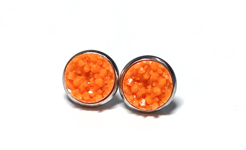 10mm Neon Orange Geode Earrings