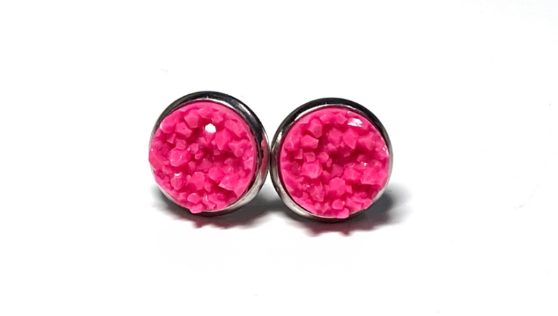 10mm Neon Pink Geode Earrings