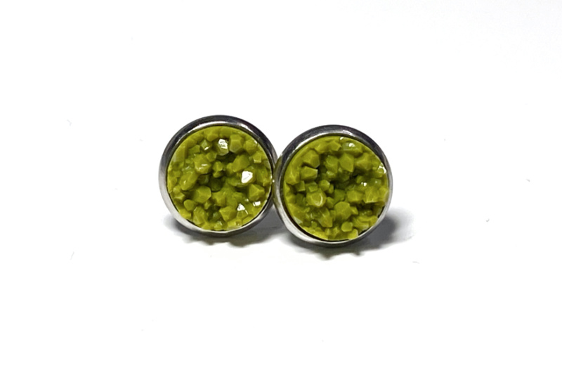10mm Olive Geode Earrings