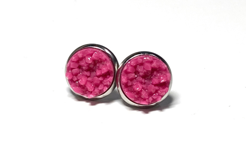 10mm Raspberry Geode Earrings