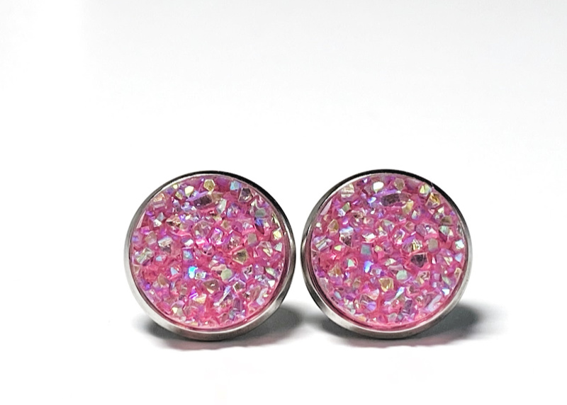 12mm Pink Geode Earrings