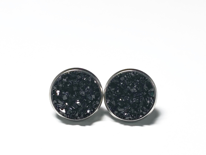 12mm Black Geode Earrings