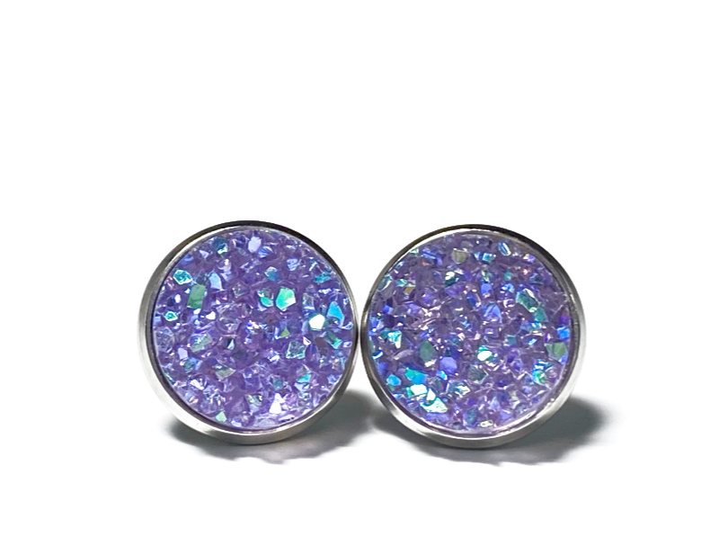 12mm Iridescent Lavender Geode Earrings