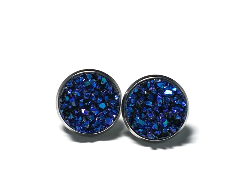 12mm Metallic Blue Geode Earrings