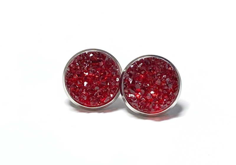 12mm Ruby Red Geode Earrings