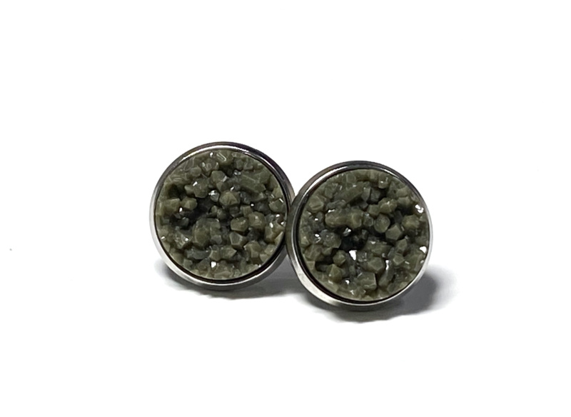 12mm Dark Olive Geode Earrings
