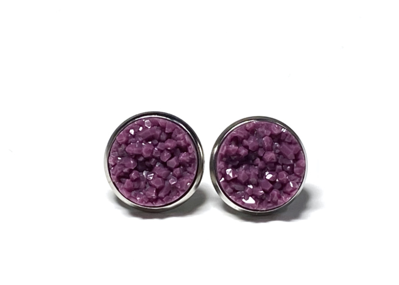 12mm Eggplant Geode Earrings