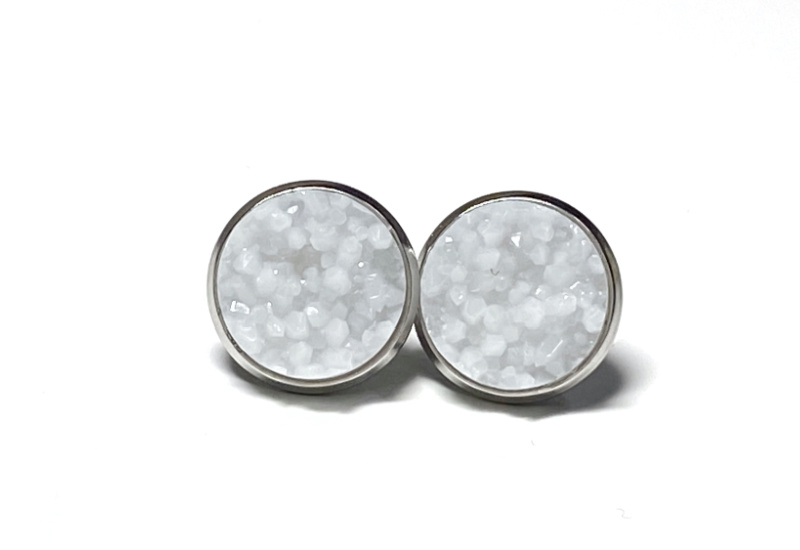 12mm Ice White Geode Earrings