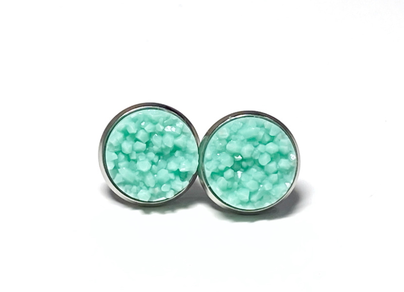 12mm Mint Geode Earrings