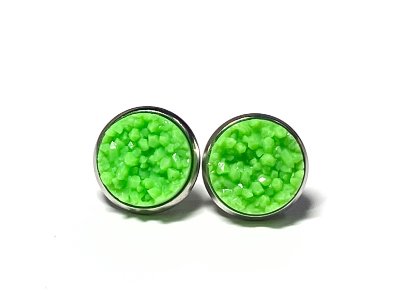 12mm Neon Green Geode Earrings