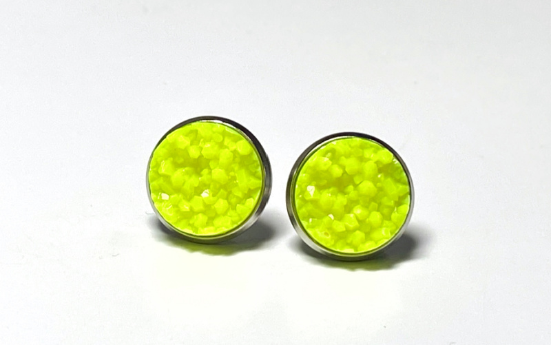 12mm Neon Yellow Geode Earrings
