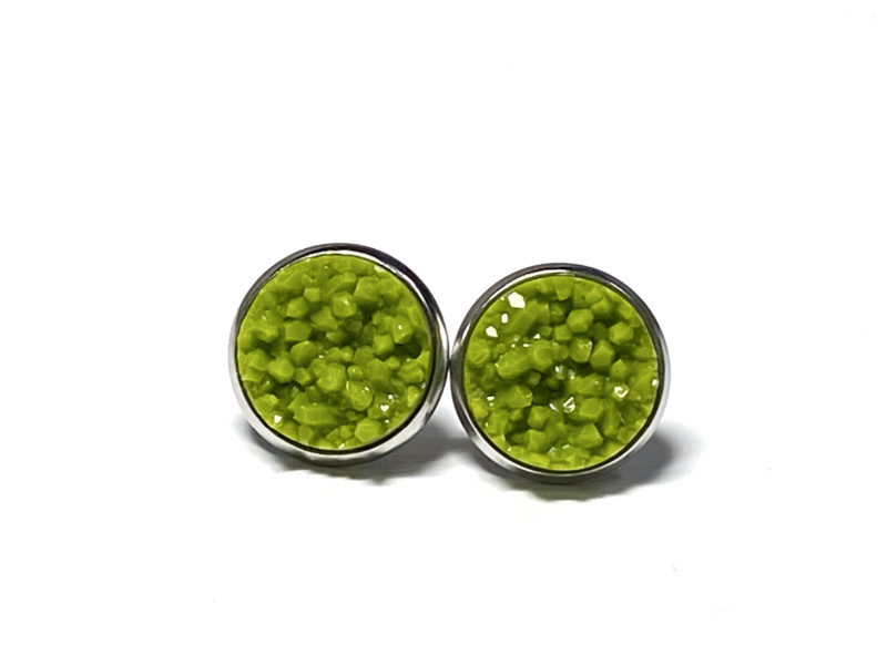 12mm Olive Green Geode Earrings