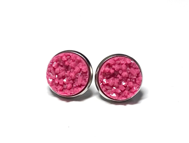 12mm Raspberry Geode Earrings