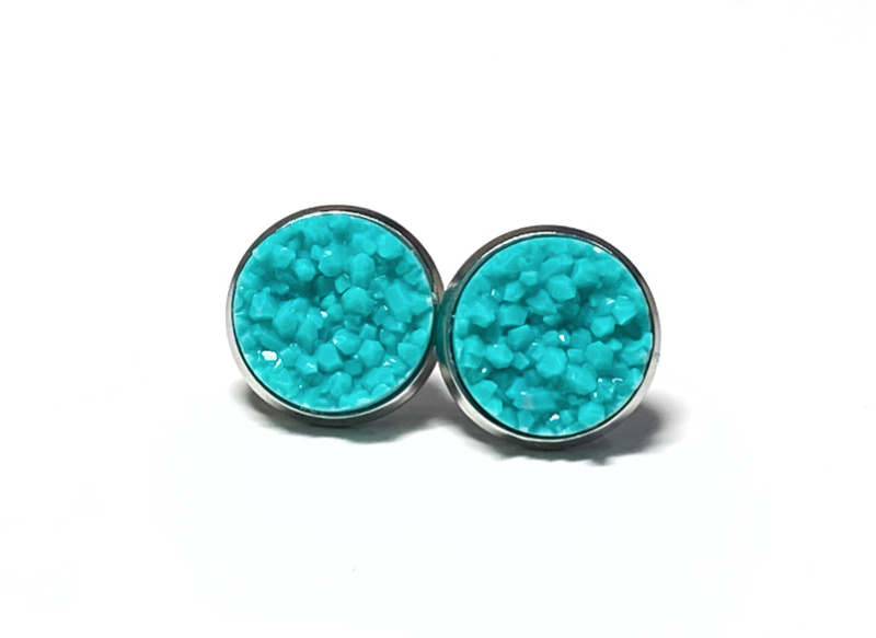 12mm Teal Geode Earrings