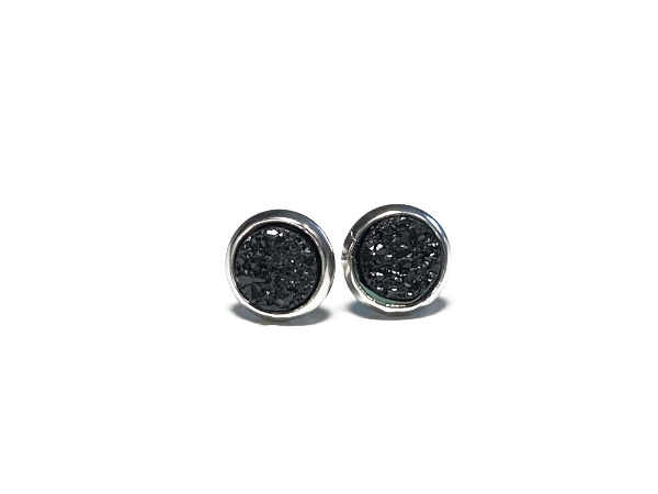 6mm Black Geode Earrings