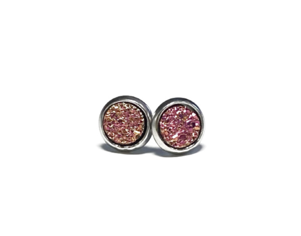 6mm Magenta Gold Geode Earrings