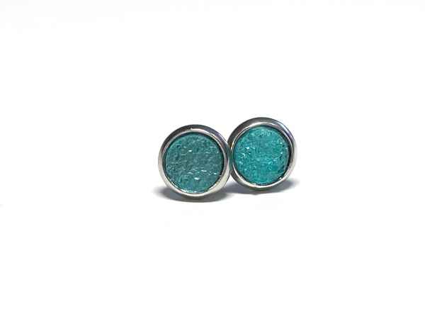 6mm Teal Geode Earrings