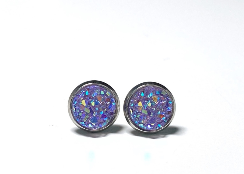 8mm Iridescent Lavender Geode Earrings