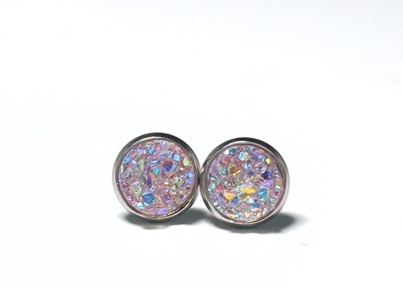 8mm Ice Pink Geode Earrings