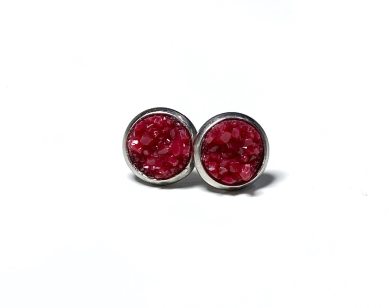 8mm Cranberry Geode Earrings