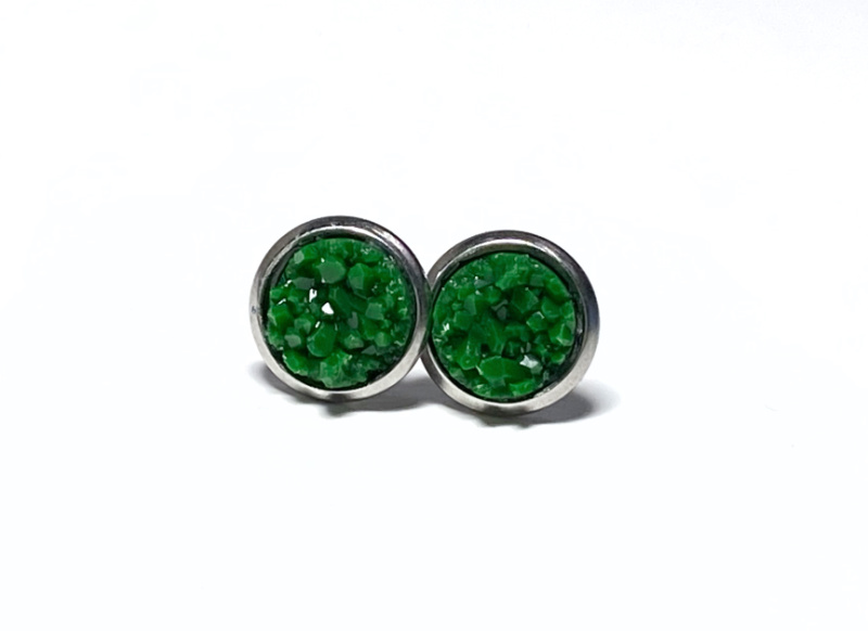 8mm Green Geode Earrings