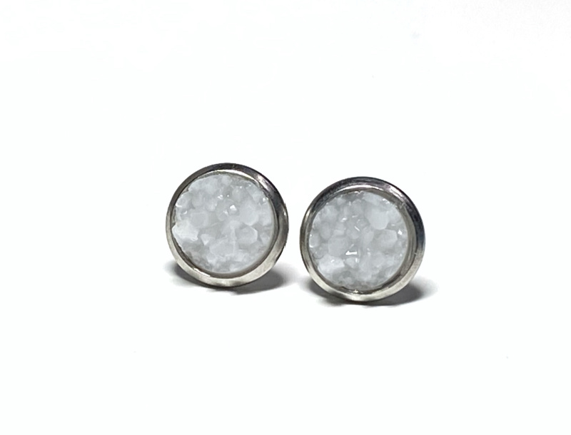 8mm Ice White Geode Earrings