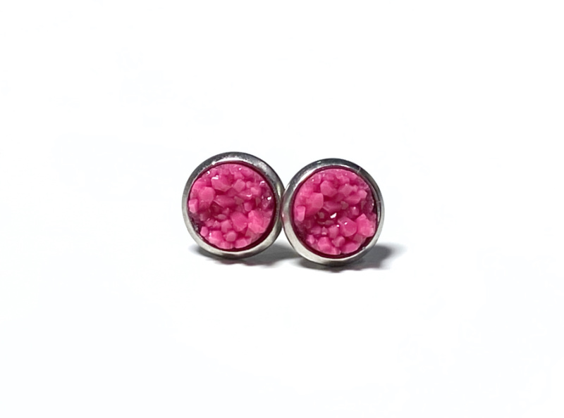8mm Raspberry Geode Earrings