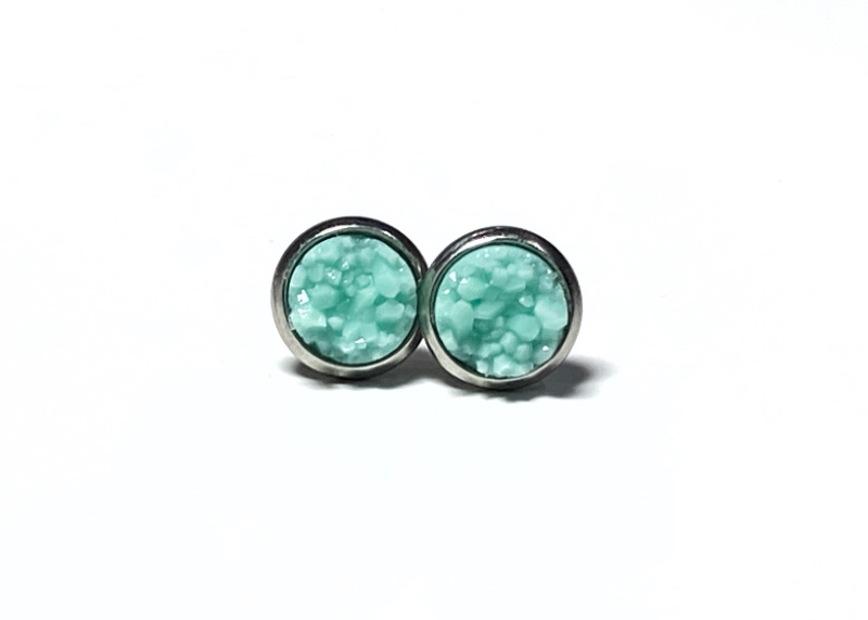8mm Mint Geode Earrings