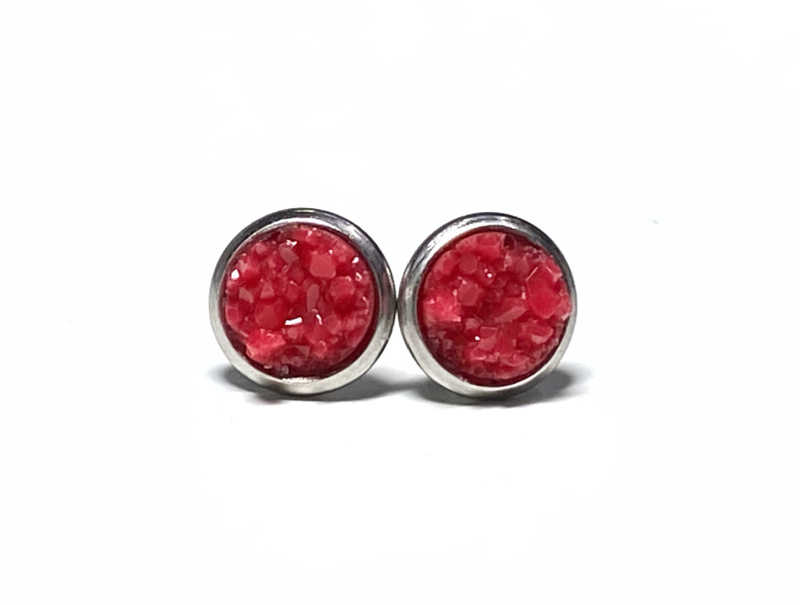 8mm Red Geode Earrings