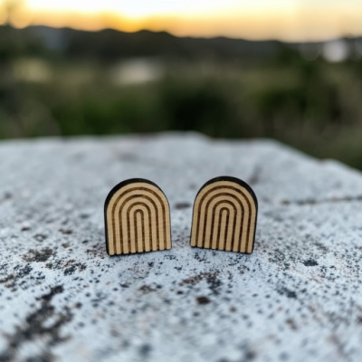 Arched Wood Stud Earrings