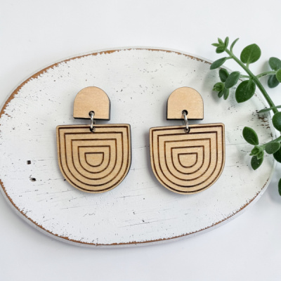 Arch Statement Wood Dangle Earrings