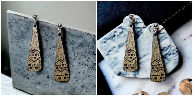 Arrows Engraved Wood Dangle Earrings