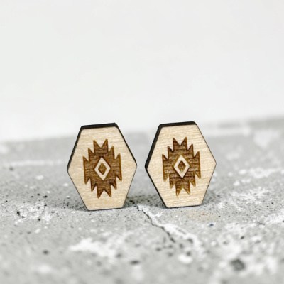 Aztec Wood Stud Earrings