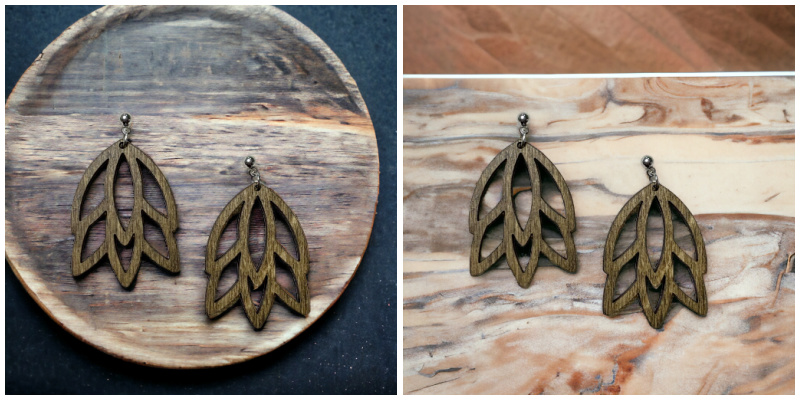 Boho Leaf Wood Dangle Earrings