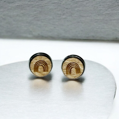 Boho Rainbow Wood Stud Earrings