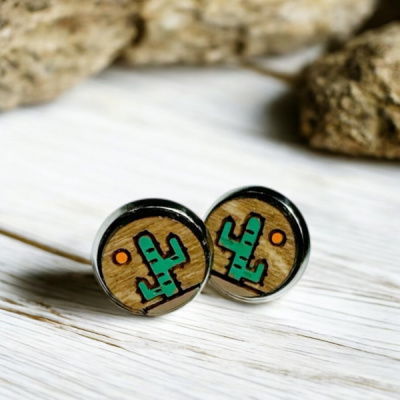 Cactus Wood Stud Earrings