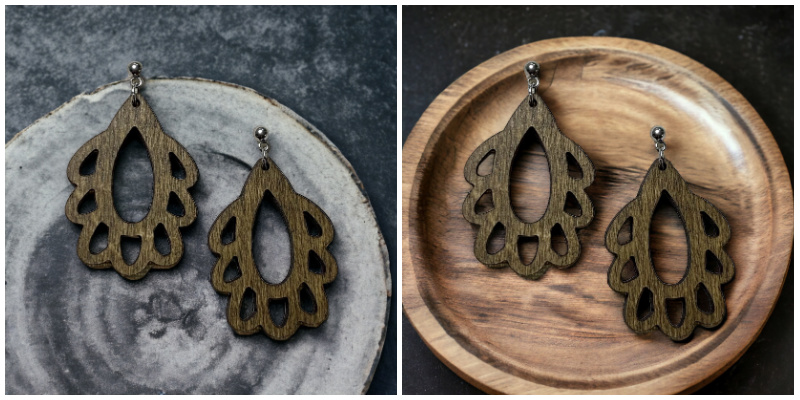 Filigree Boho Wood Dangle Earrings