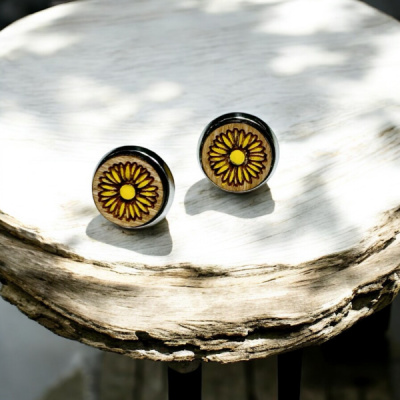 Yellow Flower Wood Stud Earrings