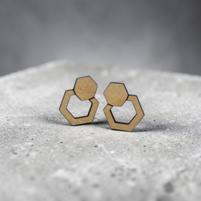 Hexagon Geometric Wood Stud Earrings