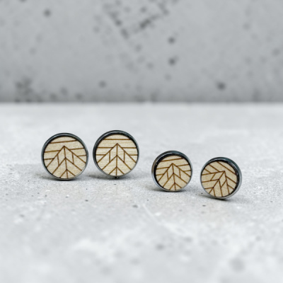 Mountains Round Wood Stud Earrings